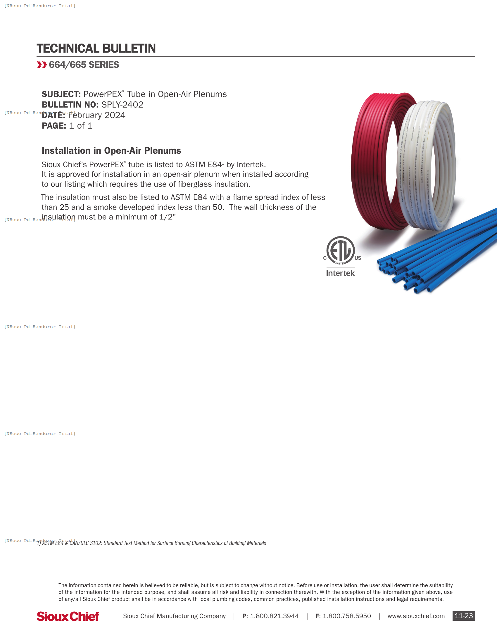 TECH BULLETIN - POWERPEX - INSTALLATION IN OPEN-AIR PLENUMS.PDF Technical Document